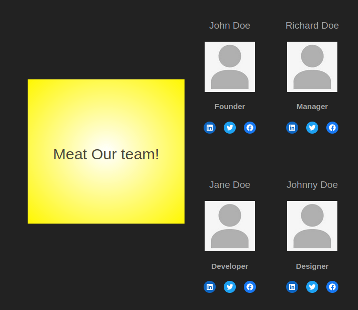 The team members section of Blacklemon skin for the IceCubo WordPress theme