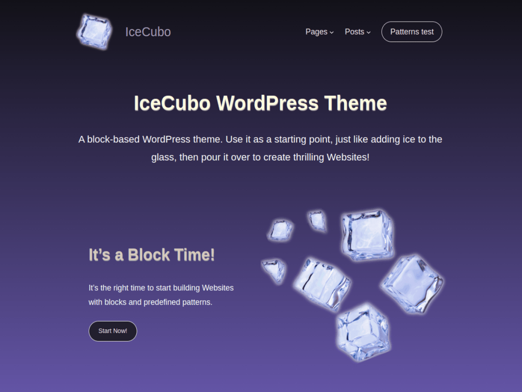 Header hero section of the Blackberry skin for the IceCubo WordPress theme