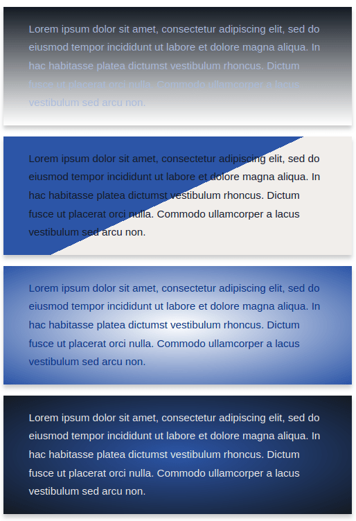 Content boxes with gradient backgrounds with Default skin for the IceCubo WordPress theme