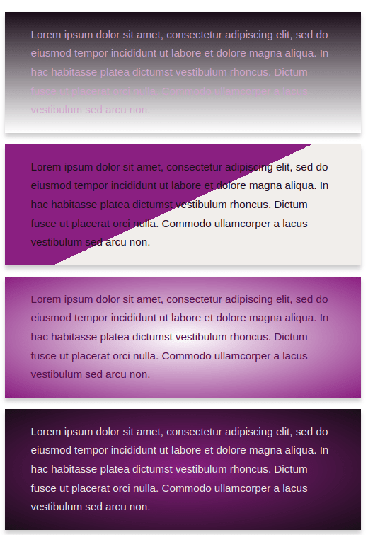Content boxes with gradient background with Plum skin for the IceCubo WordPress theme