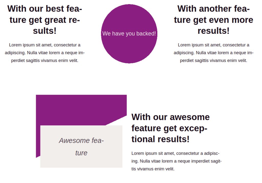 Feature sections with Plum skin for the IceCubo WordPress theme