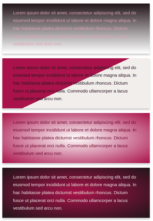 Content boxes with gradient backgrounds with Raspberry skin for the IceCubo WordPress theme