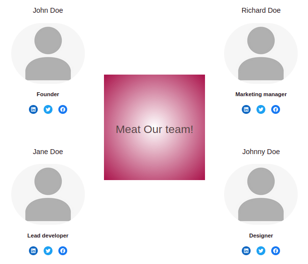 Team members section with Raspberry skin for the IceCubo WordPress theme