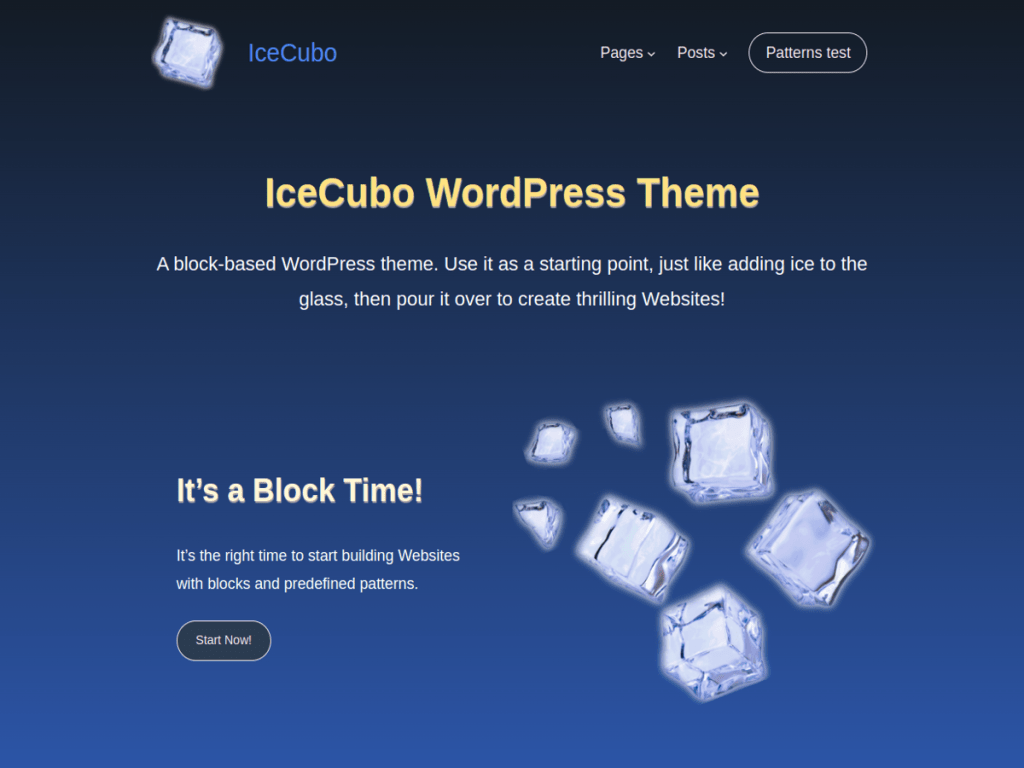 Heade hero section with Blueberry skin for the IceCubo WordPress theme