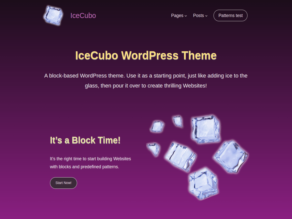 Header hero section with Plum skin for the IceCubo WordPress theme