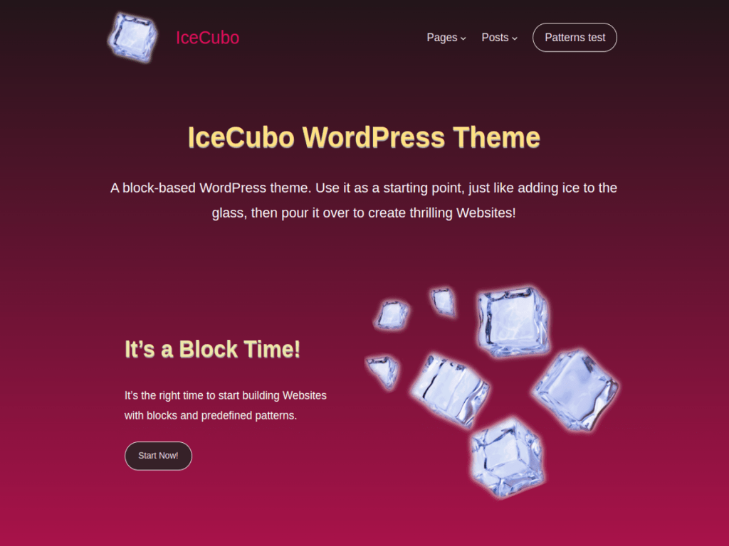 Header Hero section with Raspberry skin for the IceCubo WordPress theme