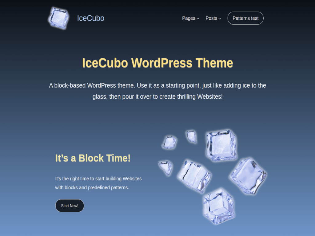Header Hero section with Default skin for the IceCubo WordPress theme