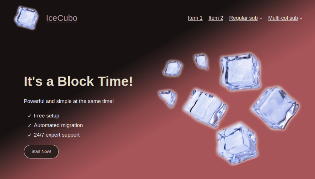 Header hero section with Black Cherry skin for the IceCubo WordPress theme