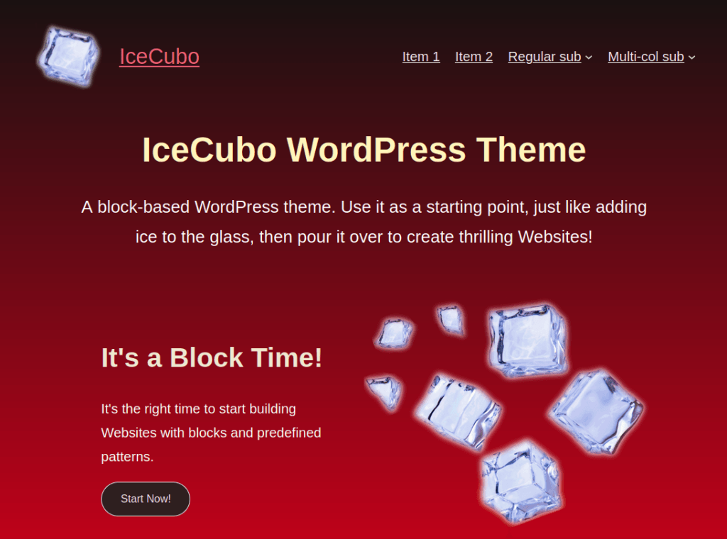 Another Header hero section with Cherry skin for the IceCubo WordPress theme