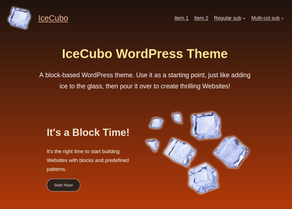 Another Header hero section with Clementine skin for the IceCubo WordPress theme