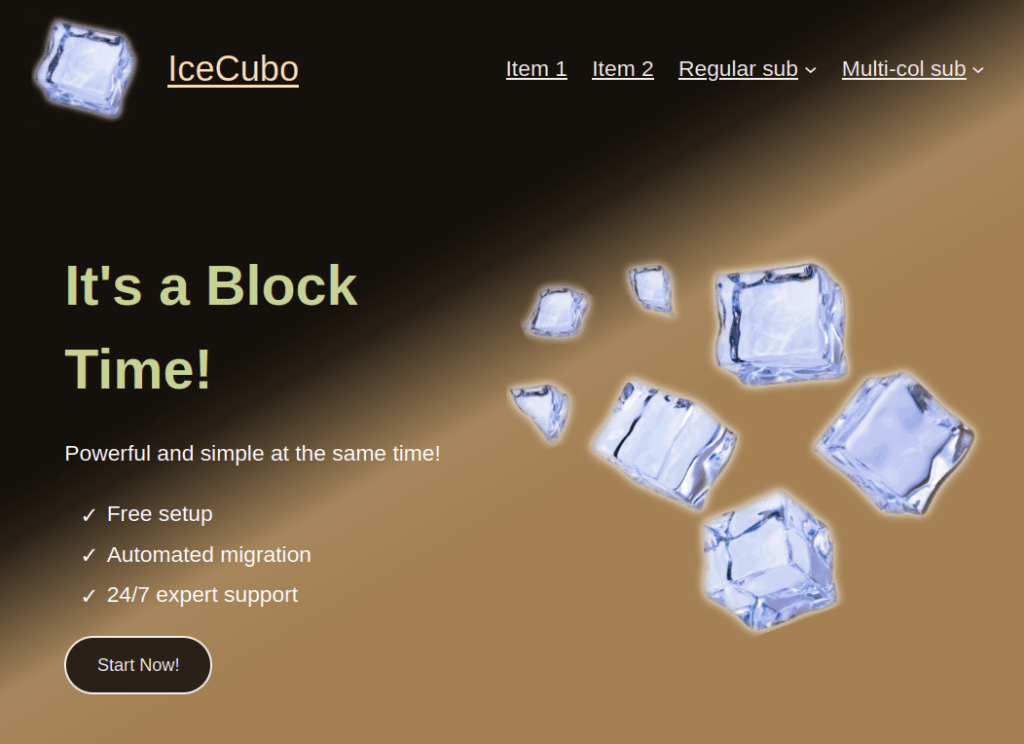 Header hero section with Kiwi skin for the IceCubo WordPress theme