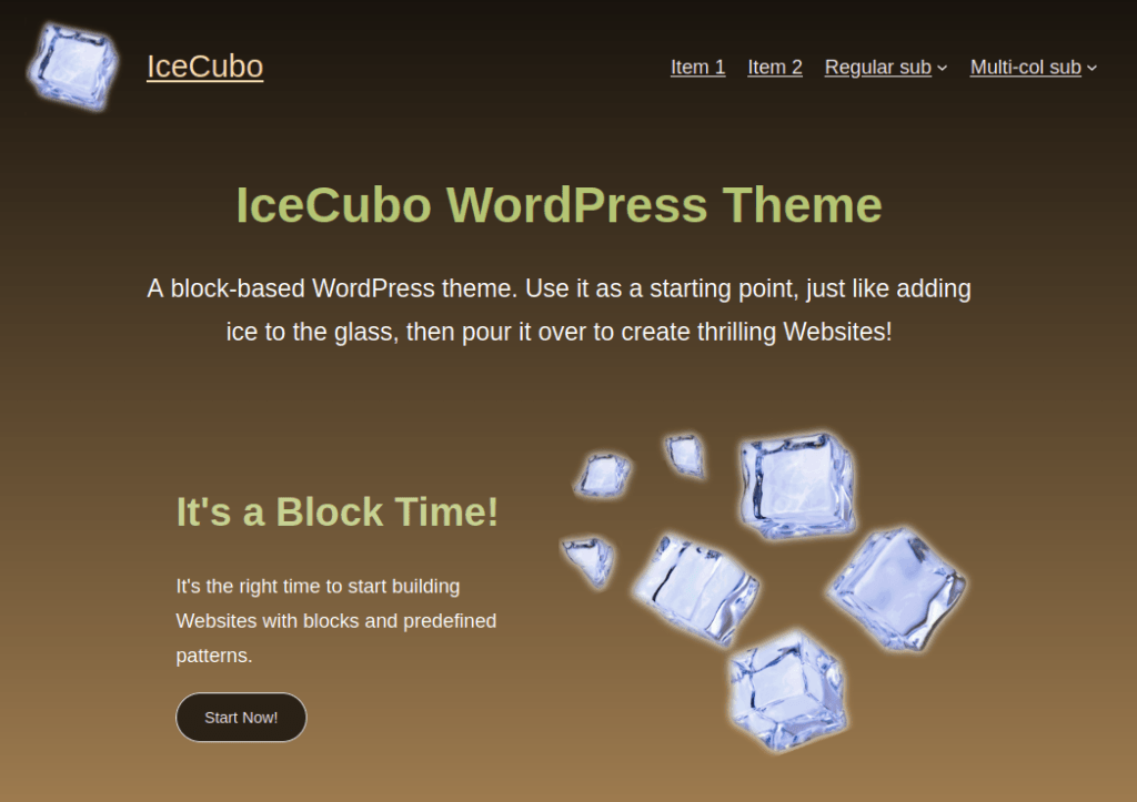 Another Header hero section with the Kiwi skin for the IceCubo WordPress theme